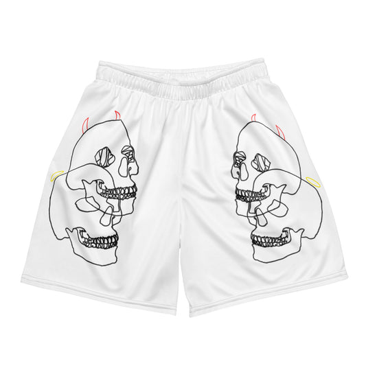 mirrored skull mesh shorts